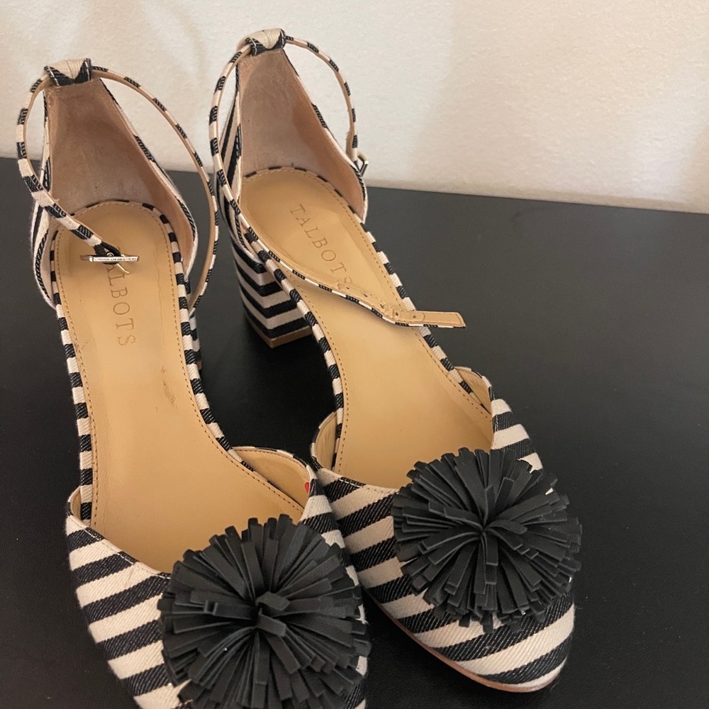 Talbots Black and White Striped Heels with Bow Detail